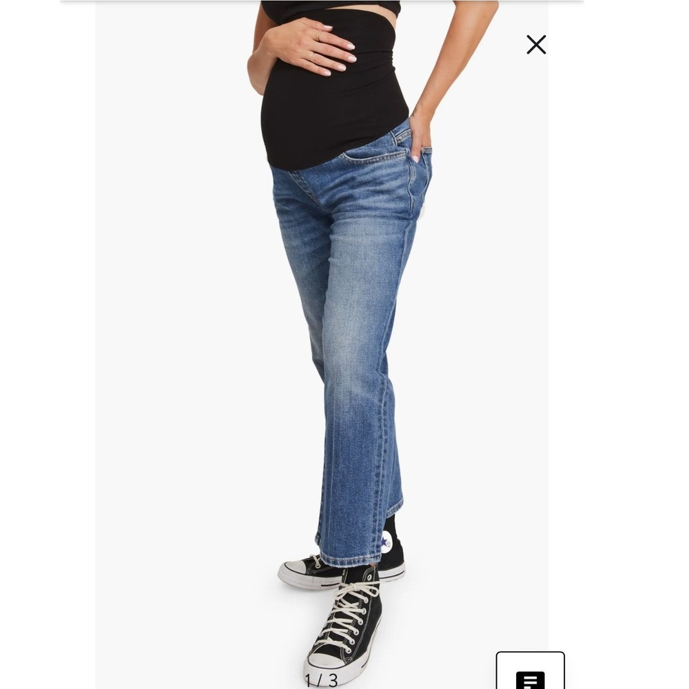 Hatch‎ Over the Bump Straight Leg Maternity Jeans Medium Wash Indigo Sz 32